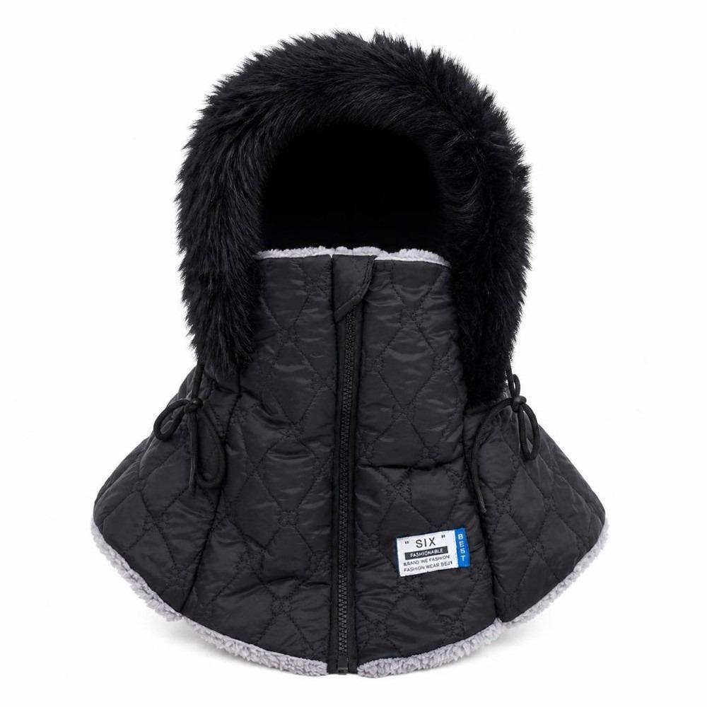 Faux Fur Lined Hooded Neck Warmer Warm Integrated Face Mask New Full Face Balaclava  Winter