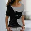 Fashion T-shirts For Women Harajuku Casual Tops 3D Kawaii Cat Printing Oversized Female Funny Short Sleeve Tees Summer Tops 2024