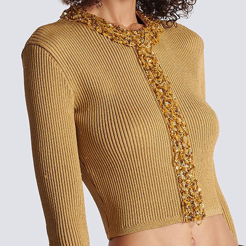 2025 Spring/Autumn Women's Beaded Knit Cardigan – Long Sleeve, Round Neck, Fashionable Design