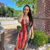 Women Tie Dye Stripe Strapless Bodycon Mermaid Maxi Dress