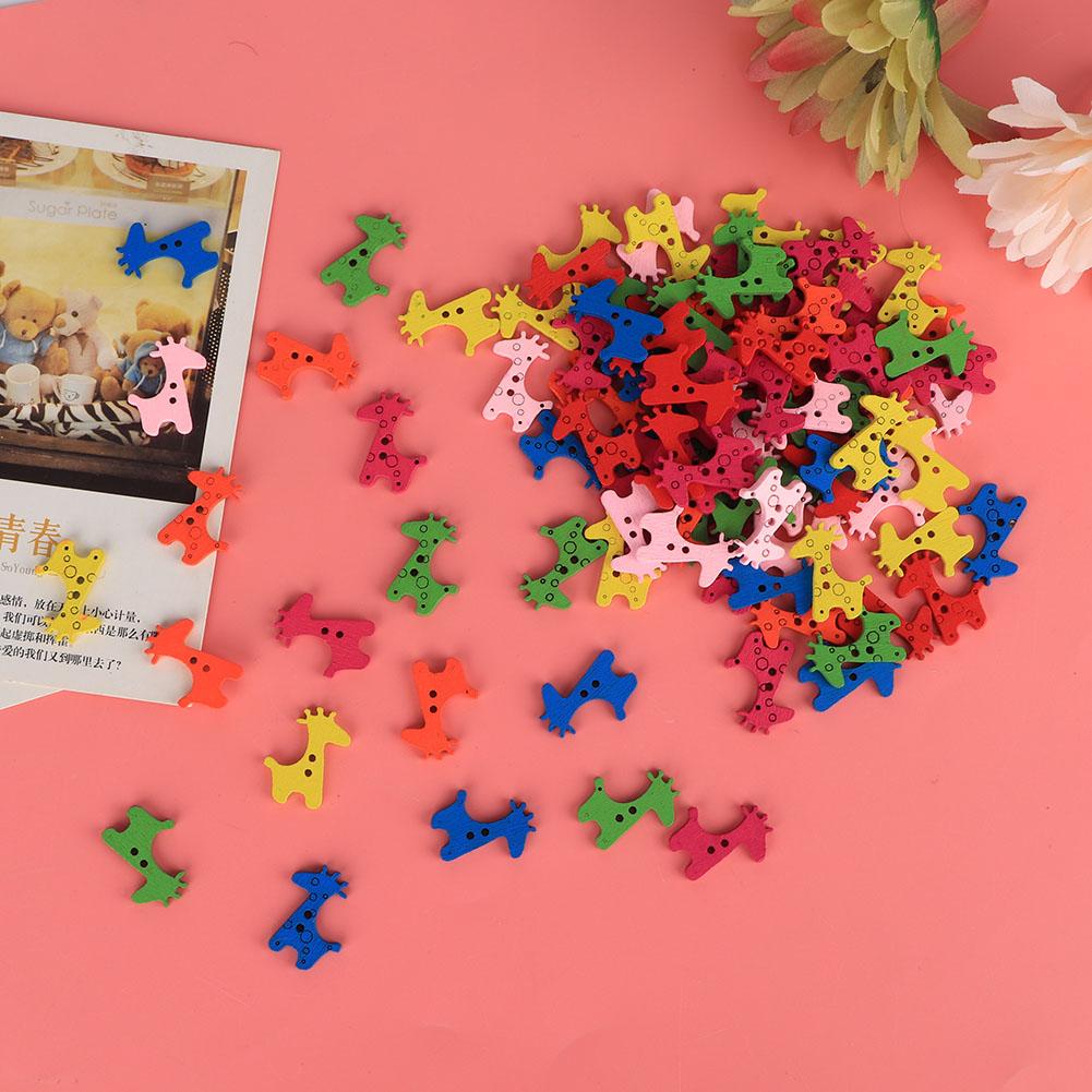 100Pcs Wood Button Colorful Giraffe Shape Craft Kid Clothes Accessories 25x20mm25x20mm