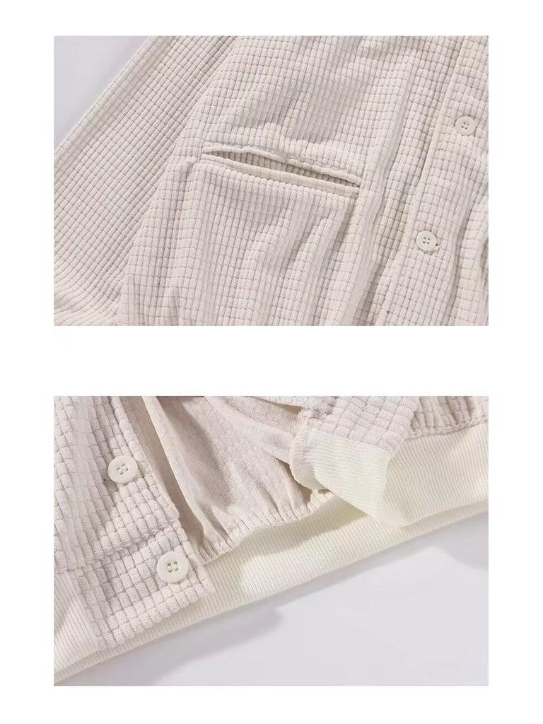 Men's Oversized Retro Waffle Knit Hooded Sweatshirt - Heavy-Weight Casual Jacket for Spring & Autumn by Trendy Brand