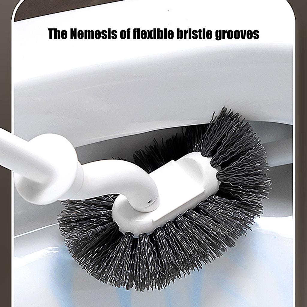 Compact Bathroom Brush and Holder Set for Deep Scrubbing In Tight Space Curved Design Toilet Bowl Scrubber Long Handle