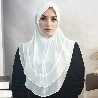 Damen Hijabs Instant Hijab Schal Shawl Khimar 2 Lagen Kurz Spitze Turban Bescheiden Muslimisches Gebet Hijab Arabischer Jilbab Femme Musulman