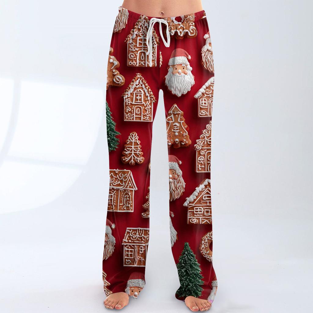 Women's Casual Fashion Christmas Printed Trousers Plush Casual Pants