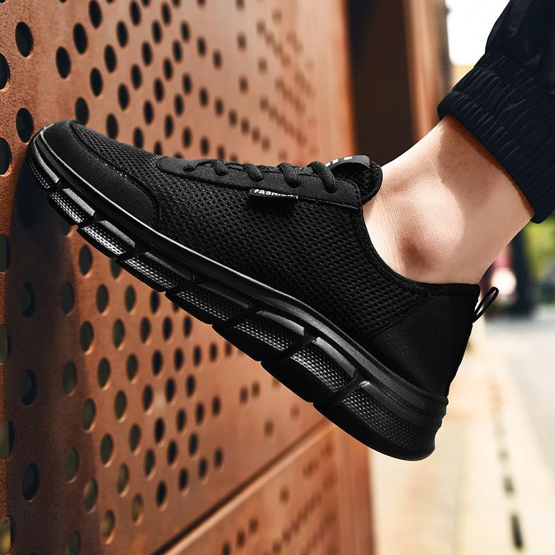 Shoes for Men Summer Casual Mesh Breathable Comfortable Fashion Hiking Shoe with Hollowed Out Black Sneakers Tennis Para Hombres