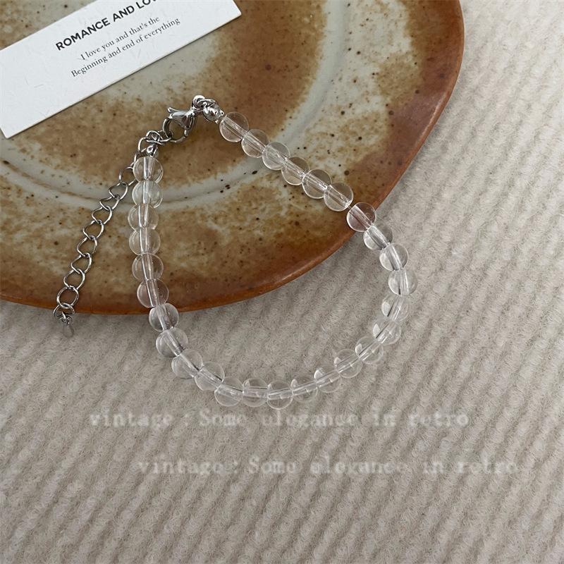 Niche Transparent White Crystal Beaded Necklace Femininity Simple In Sweet Clavicle Chain Versatile High Sense Neck Chain