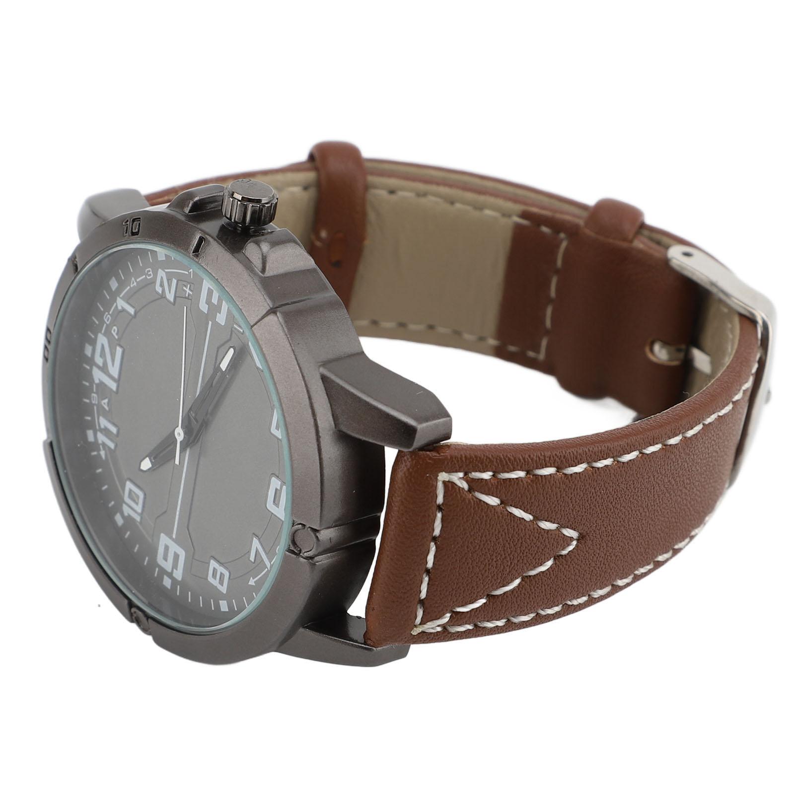 

Men Quartz Watch Round Large PU Leather Strap Retro Wristwatch for Daily Life Sports Business Party Built in Battery