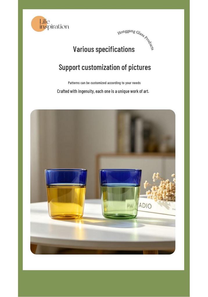 Vintage Color-Block High Borosilicate Glass Cup for Water, Tea, Coffee, & Milk
