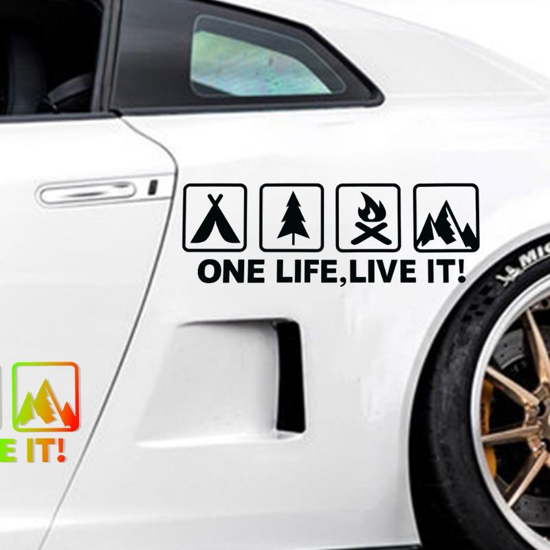 Car Reflective Sticker Universal Car Motorcycle Body One Life Live It English Decal Car Window Camping Pattern Reflective Decal