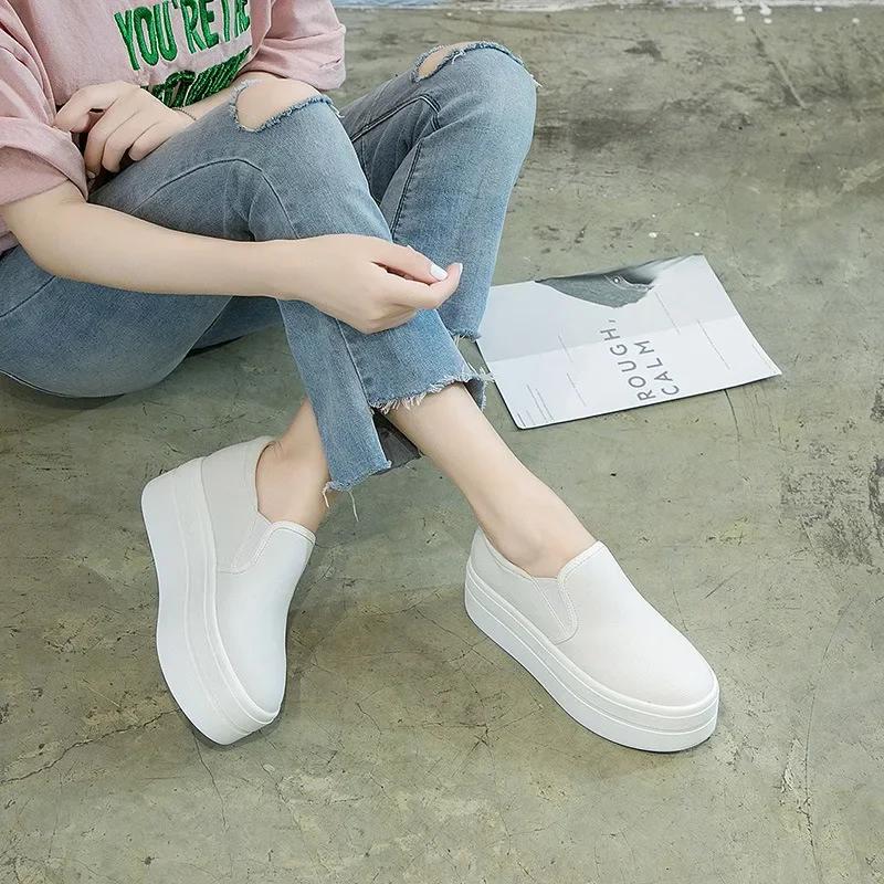 Fashion 6CM Denim Platform Wedge Autumn Elastic High Brand Chunky Sneakers Fashion Casual Spring Slip on Black White Shoes 2024