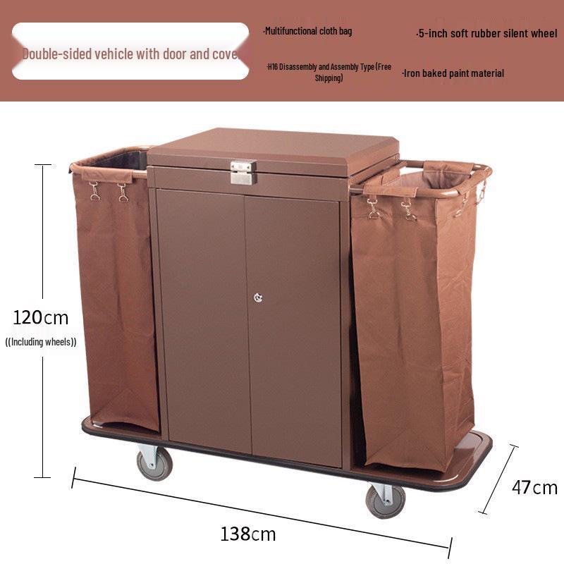 Hotel Linen & Room Service Cart – Stainless Steel Double-Sided Trolley for Cleaning & Sanitation.