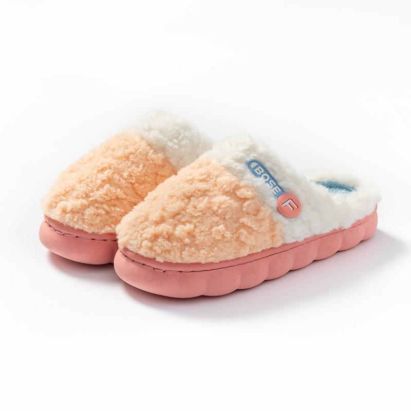 Cotton slippers women's thick bottom autumn and winter home home couple indoor warm cute non-slip men's cotton slippers