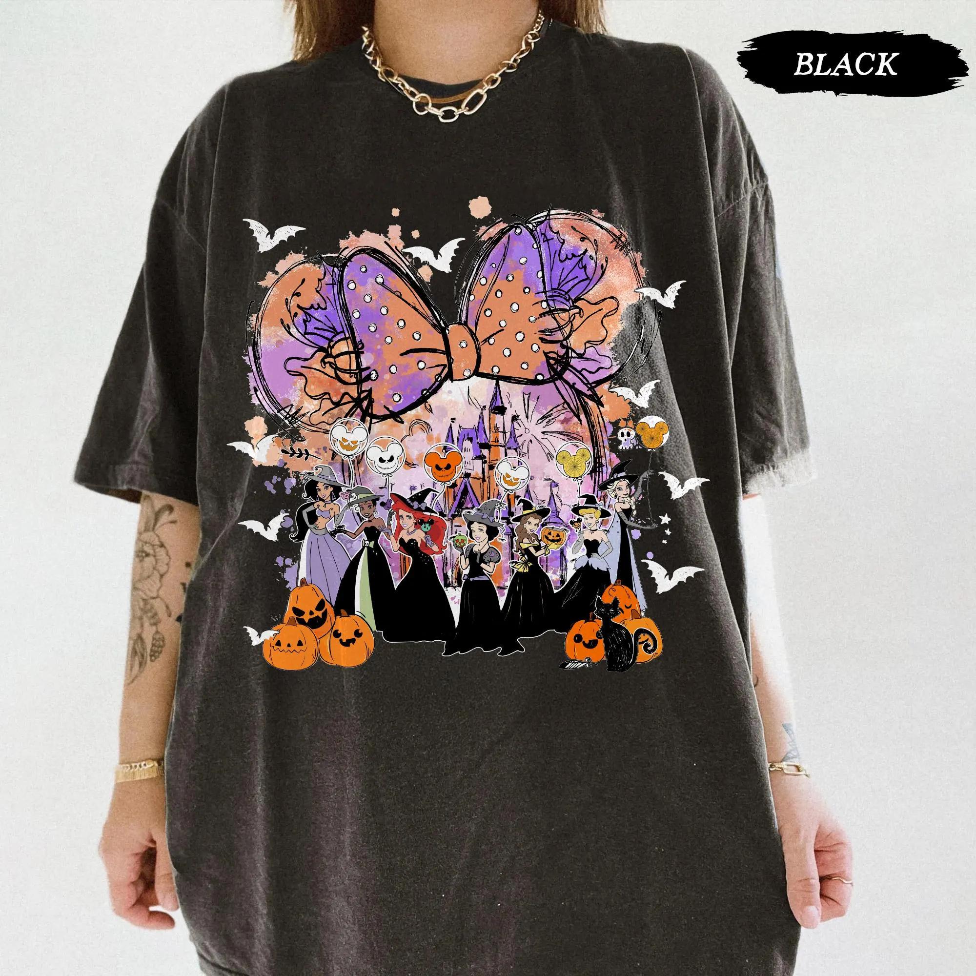 Vintage Disney Princess Halloween Comfort Colors Shirt Cinderella Belle Tiana Rapunzel Castle Tee S