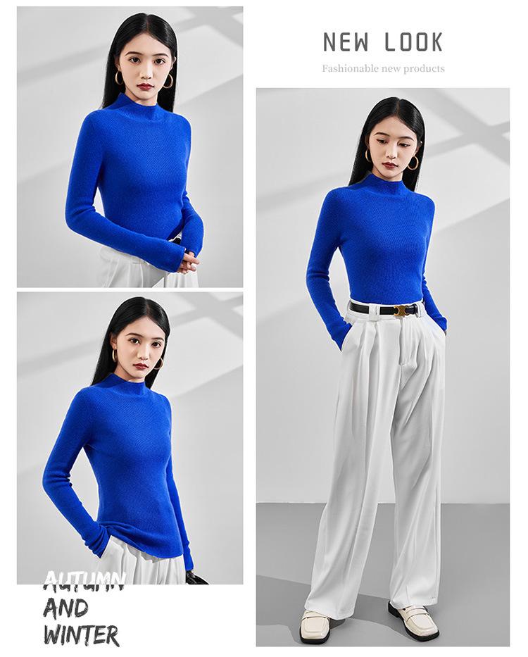 Women's Striped Cashmere Knit Sweater: 2025 Autumn/Winter, Soft & Fluffy, Elegant Slim-Fit Half-High Neck Base Layer.
