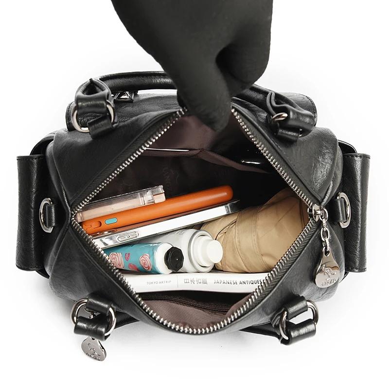 Yumuşak deri kadın çantaları feminen Boston çanta büyük kapasiteli omuz çantaları