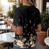 Women Short Sleeve Henley Neck Button Shirt Floral Print Linen Cotton Blend Casual Blouse Lightweight Summer Top