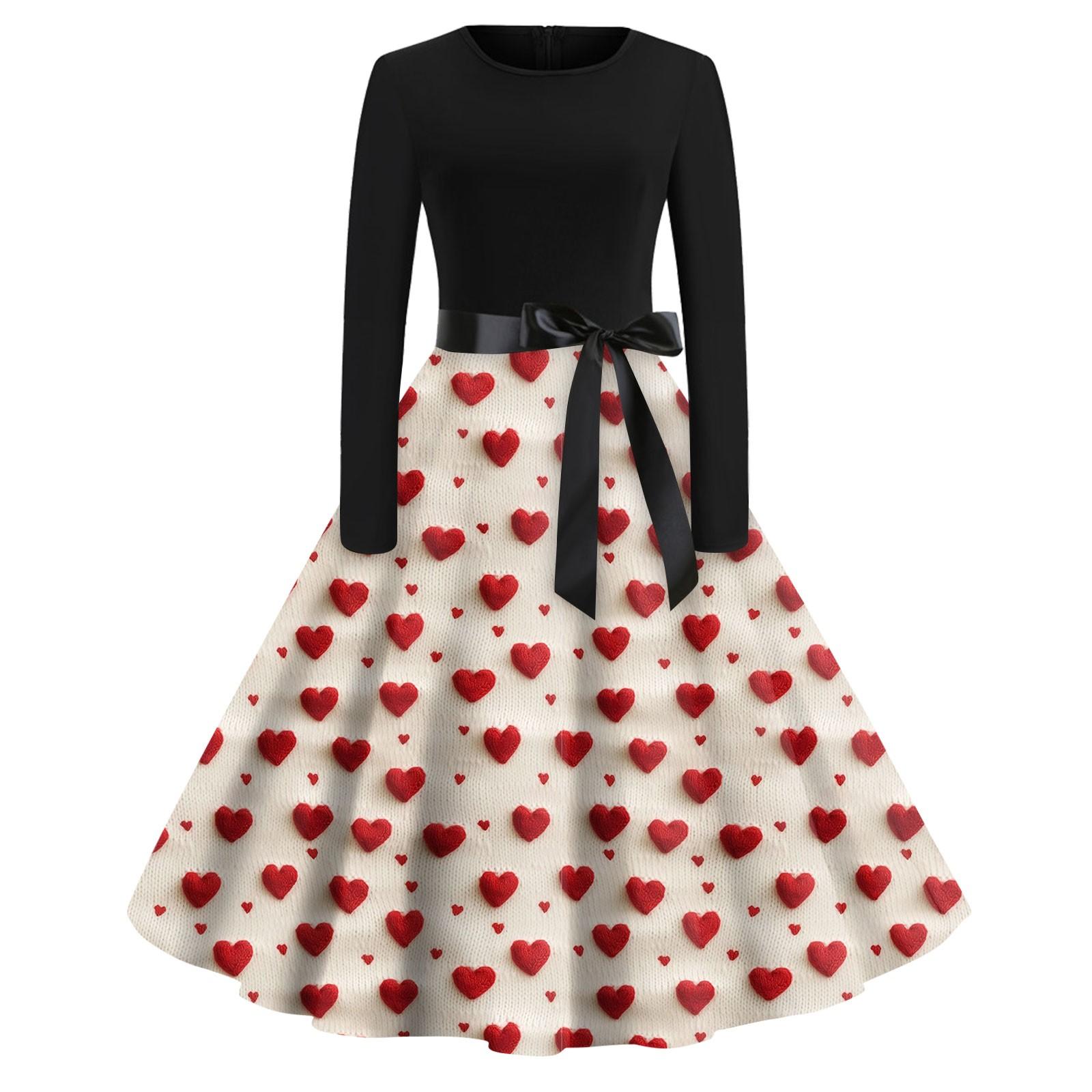 

Жіночі модні повсякденні тонкі сукні з принтом і довгими рукавами на День Святого Валентина M білий