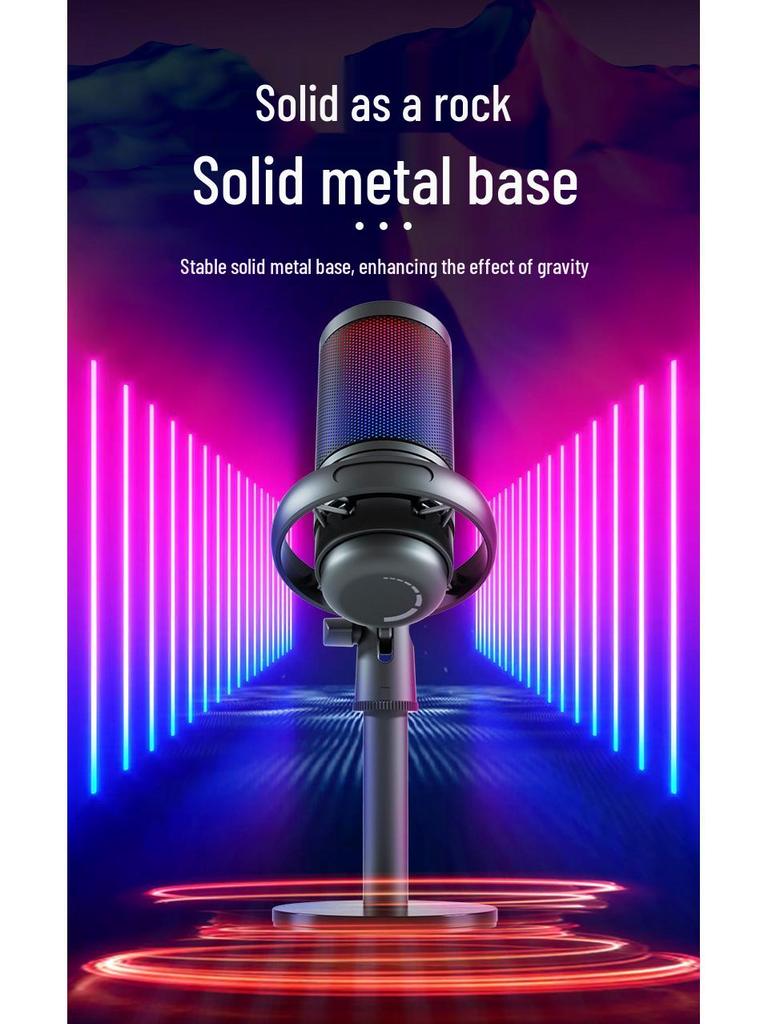 USB RGB Condenser Microphone with Shockproof Noise Reduction for Gaming and Streaming