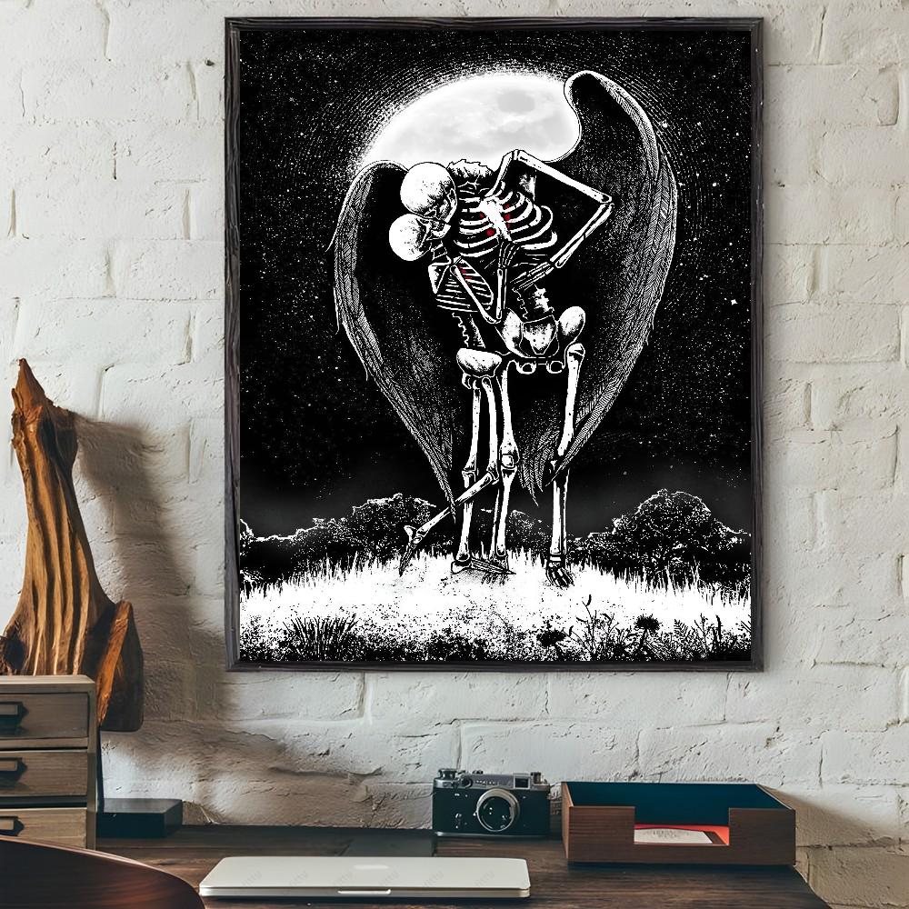 1pc Simple Skull Love Married In Love Poster Stickers Art Wall Murals Decor Game Room Decor Gifts Kawaii HD Painting Cat Cars