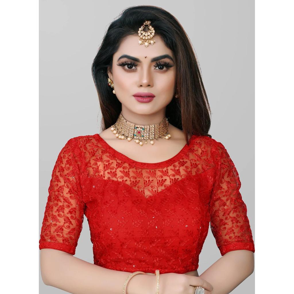 Blusa de Boda Pakistaní Cuello Redondo Choli Étnico para Mujer India Mangas Medias