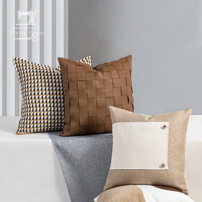 Funda de Cojín Tejida de Cuero PU de Lujo Nórdico para Sofá de Casa Cama Cojín Decorativo para Sala de Estar