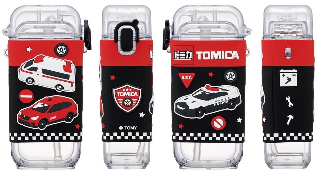 Skater Square Straw Bottle Water Bottle M 450ml with Cover and Shoulder Strap Tomica Boys One-push PSQ5ST-A