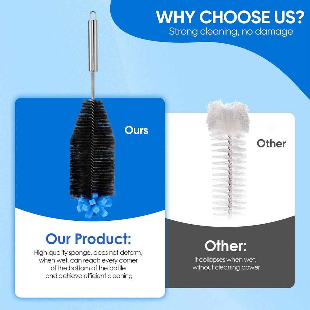 Bottle Brushes For Cleaning 31cm Narrow Neck Glass Water Bottle Brush Stainless Steel Scrubber Tool Reusable Washing Kitchen
