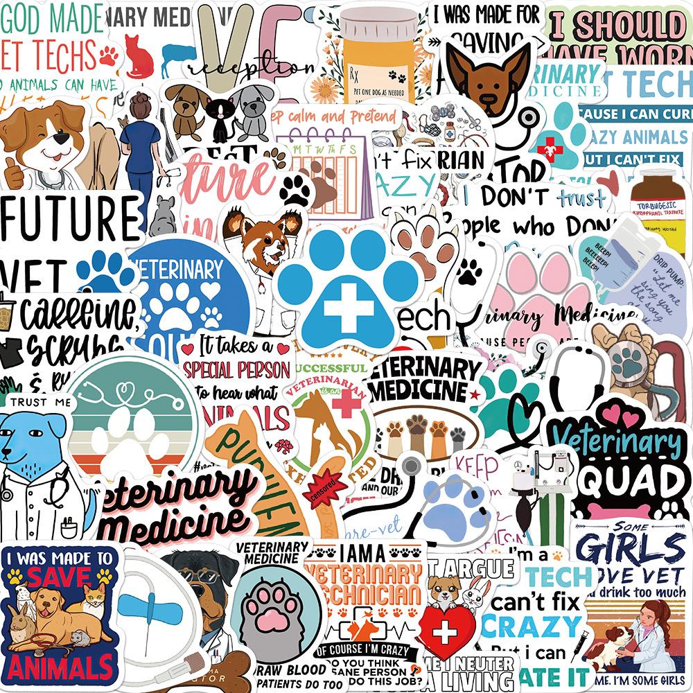 50 Cartoon Veterinary Graffiti Stickers Personalized Decorative Suitcase Pen Guitar Notebook Waterproof Explosive