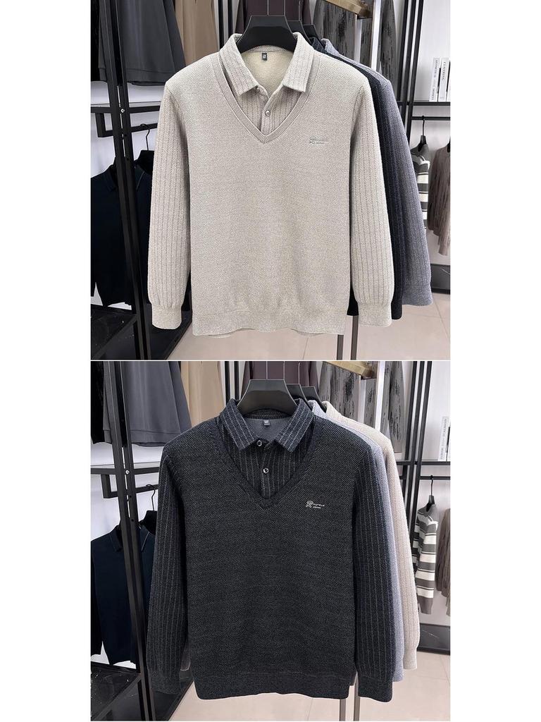 Men's Winter Fleece-Lined Thick Shirt Collar Sweater