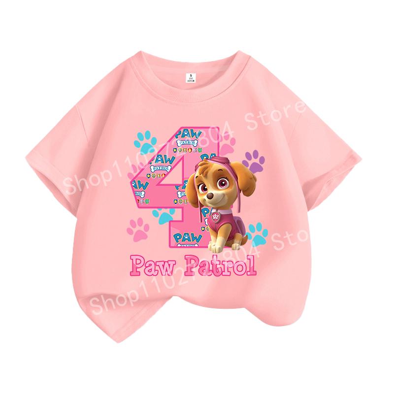 Paw Patrol T-shirt Tecknad Tryck Rund Hals Kort Ärm Toppar Söta Flickkläder Födelsedags Mode T-shirts
