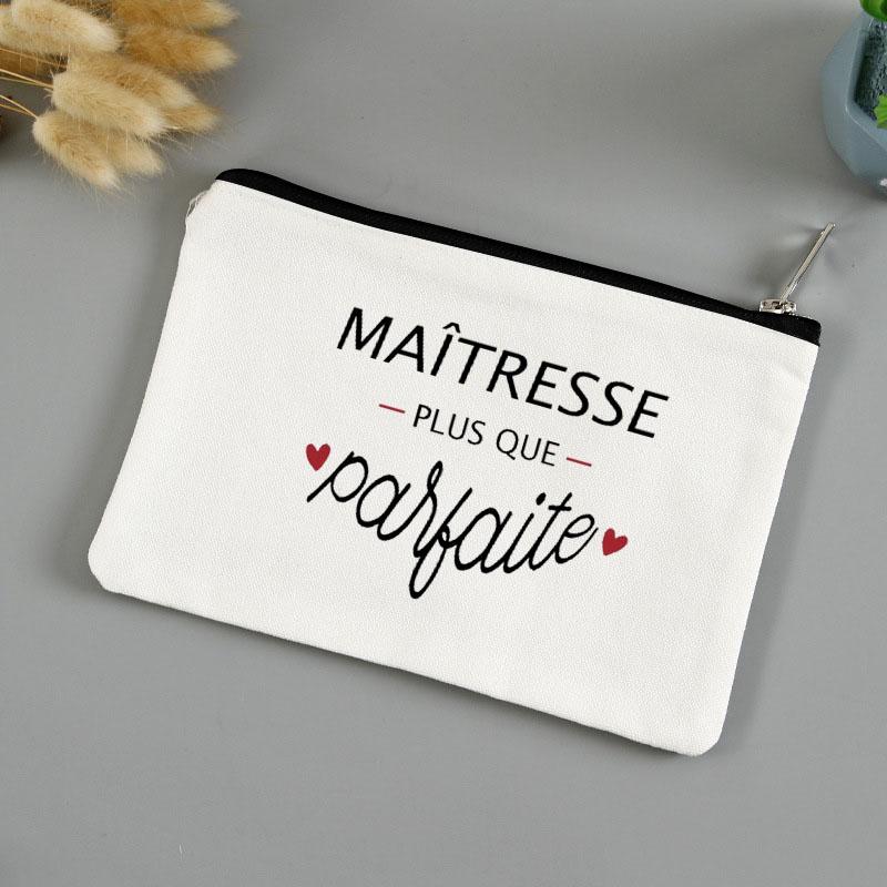 Teacher's Day Gift Thank You Mistress Print Makeup Pouch Zipper Lipstick Storage Women Canvas Cosmetic Bag Teacher Clutch Bag