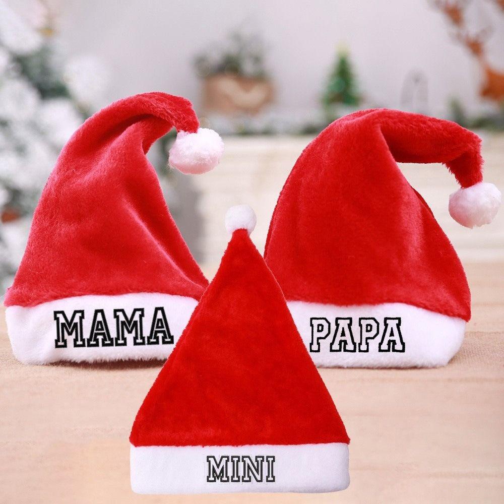 Fluffy Family Matching Santa Hat DAD MOM MINI Embroidered Plush Santa Cap Home Decor