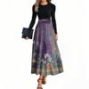 Women's Fashion Casual Belted Long Sleeve Round Neck Floral Printed Elegant Temperament Dresses
