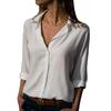 Women Sexy Buttons V Neck Solid Color Shirt Casual Autumn Long Sleeve Blouse