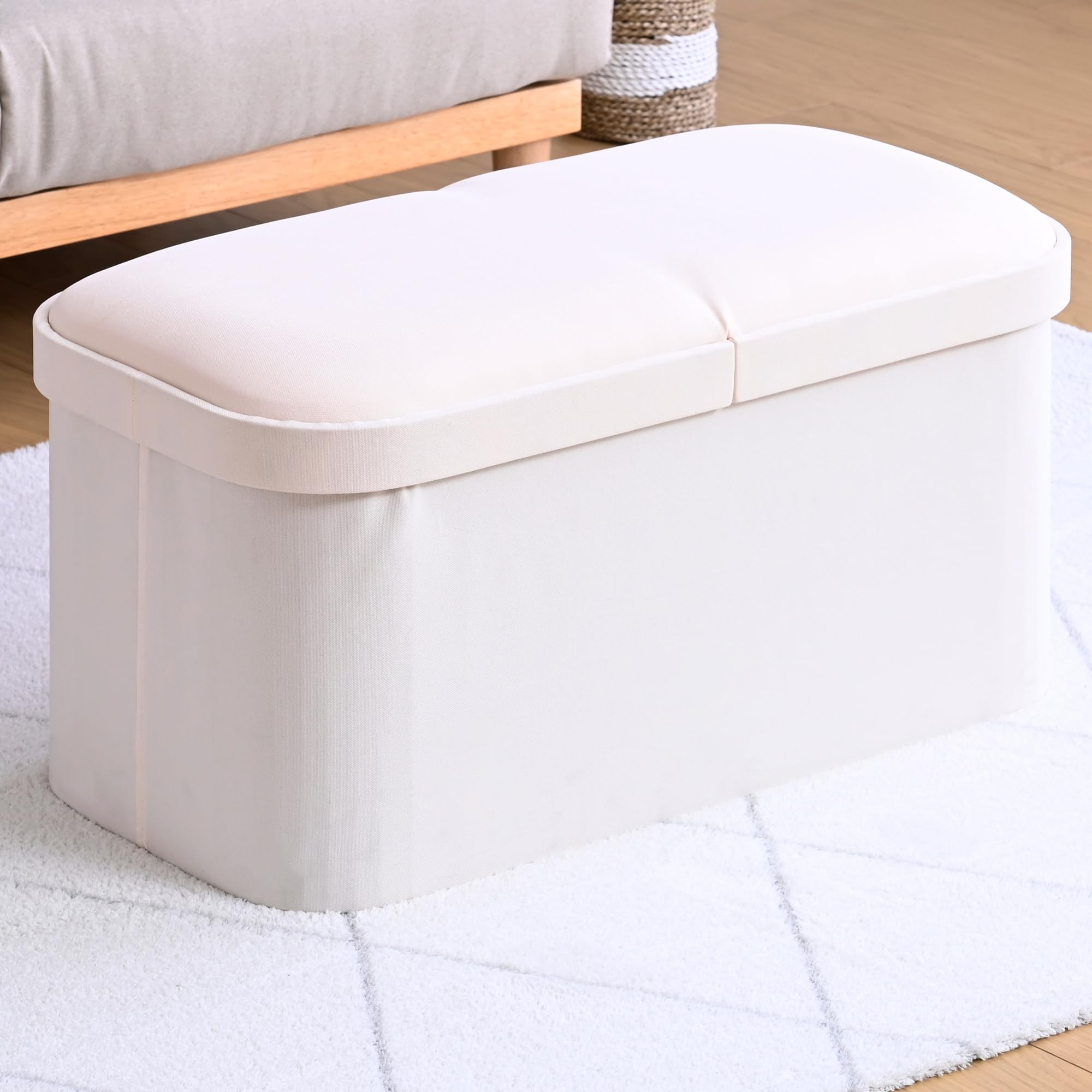 Yamazen Storage Double Storage Storage 76cm Wide x 38cm Deep x 39cm Easy Ivory Stool Size Bench Ottoman Box Chair High Assembly Beige 21170₽