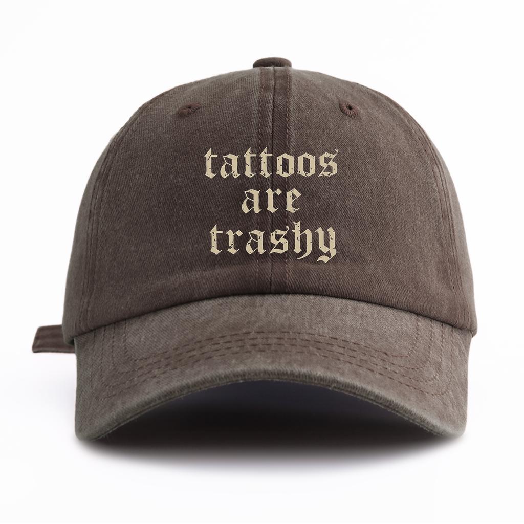 1pc Tattoos Print Washed Baseball Cap for Adults, Minimalist Retro Style Casual Soft Adjustable Dad Hat, Perfect As Gift