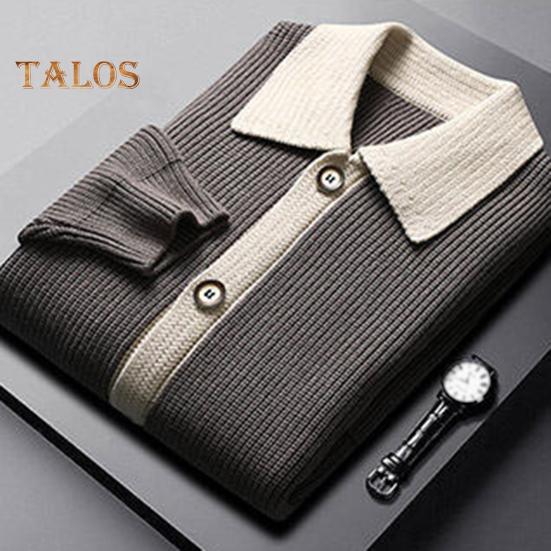 Casaco suéter masculino grosso com botões e fechamento em bloco de cores, gola virada para baixo, malha solta, casaco quente para outono e inverno, cardigan, agasalho