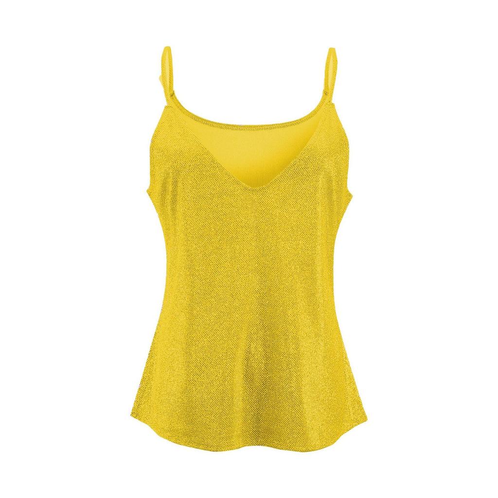 Femmes Grande Taille Pure Paillettes Col en V Sans Manches Paillettes Gilet Chemisier Facile Chemise Haute Mode Sport Fille Chemisier Débardeurs
