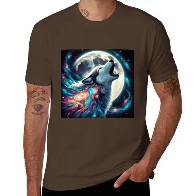 Cosmic Wolf Howg At the Moon TShirt Plus Size Tops New Edition Kawaii Clothes Tshirts for Unisex