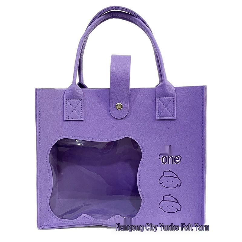 Fashionable Semi-transparent Felt Tote Bag with Large Capacity and Hollow PE Film Window