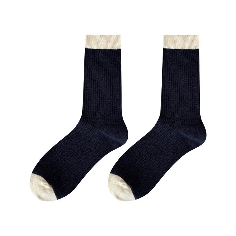 Retro Color Thin Vertical Strip Contrasting Color Versatile Medium Tube Socks Men'S Four-Season Commuter Business Socks Warm Men'S Socks