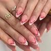 24pcs French Manicure Fake Nail White Base Red Dots Bows Accents Easy Application Artificial Nail For Elegant Look