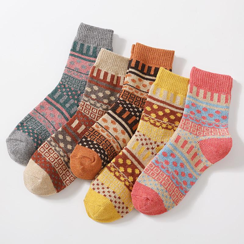 5/10 Pairs Comfortable Casual Autumn Winter Thickened Warm Rabbit Wool Socks Fashionable Versatile Short Vertical Stripe Towel Socks for Women