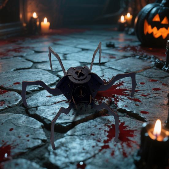 3D Wooden Puzzle Spider Model with Light Steampunk Mechanical Spider Figurine 3D Jigsaw Puzzle Desk Ornament for Halloween Decor