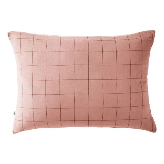 Taie d'oreiller Tissé-teint grands carreaux Déco "Gaïa Match" 60 x 60 cm &amp; 50 x 70 cm "Gaze de Coton" - Gaïa Match Rose Pêche - 50 x