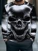 Men Halloween Lightning Skull 3D Print Long Sleeve T‑Shirt Crew Neck Casual Streetwear Pullover Tops
