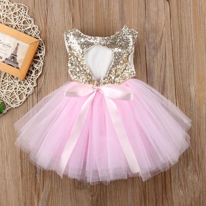 Kids Baby Sequins Flower Girl Dress Tutu Party Dress Backless Bridesmaid Dresses