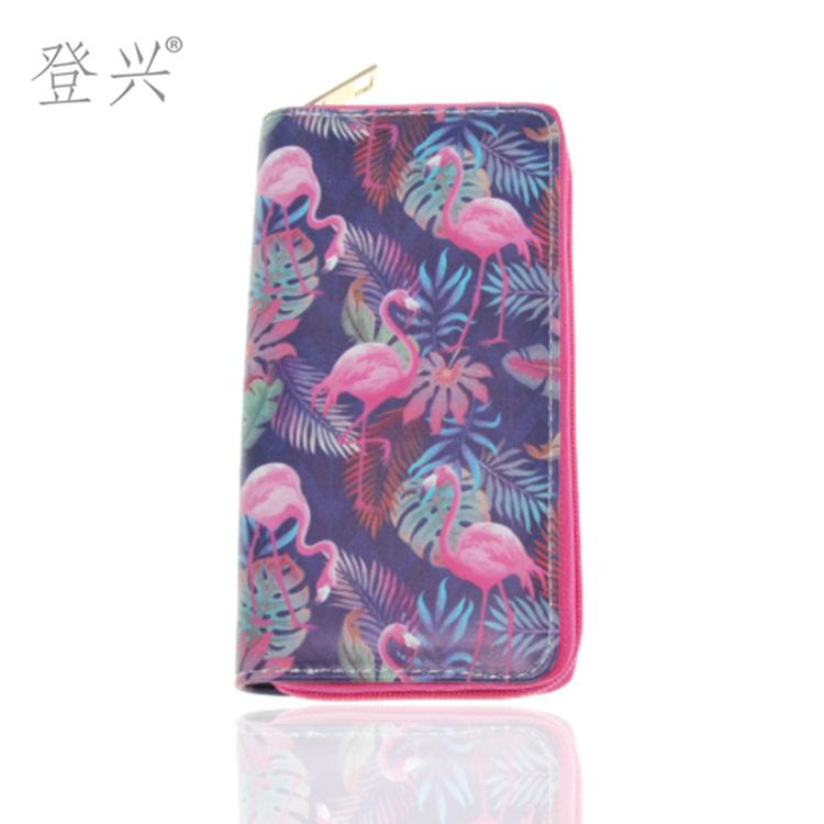 New Flamingo Series Cartoon PU Long Wallet, Student Card Bag Female