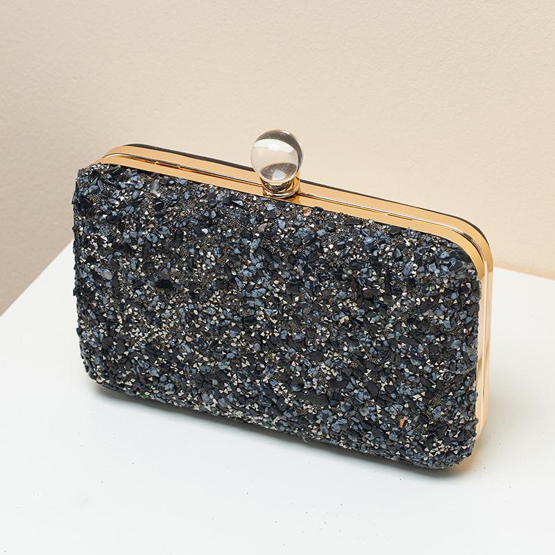 

Purple Purse Luxury Designer Evening Bag for Women Multi-color Handbags Stone Decoration Ladies Clutches Pearl Hasp Sling Bag чёрный